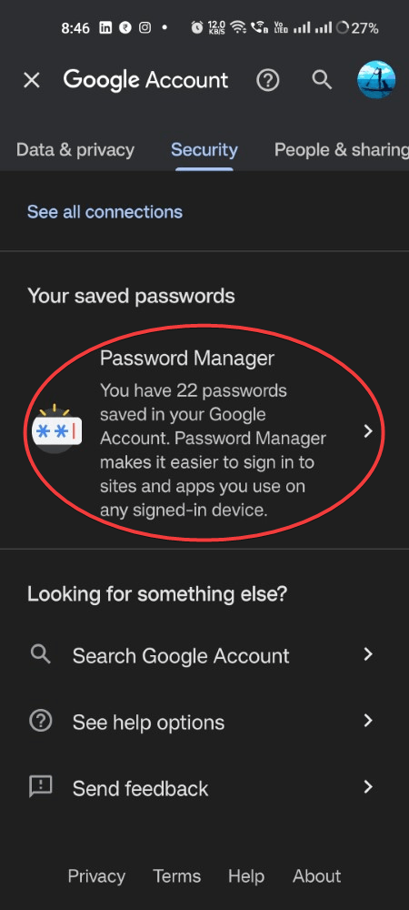 Under Security Tab Access Password Manager in Android phone